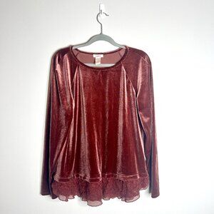 Sundance Grace Lace Trim Velvet Long Sleeve Top in Dusty Rose Whimsigoth Sz L